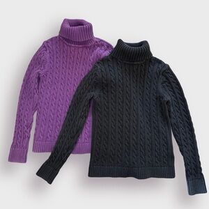 LL Bean Sweater Bundle of 2 Cotton Pullover Black Purple Size Small Turtleneck